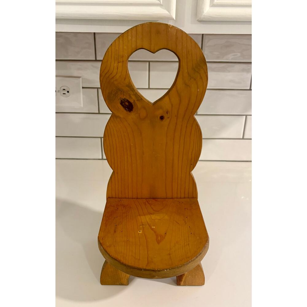 Vintage Wooded Heart Cut Out Doll Chair